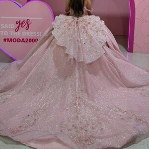 Quinceañera XV Sparkling Light Pink Gown with Floral Details